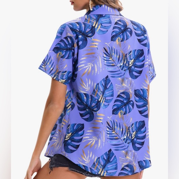 Mizvsitrd Women’s Hawaiian Floral Tropic Print Short Sleeve Soft Button Up top - Picture 5 of 11